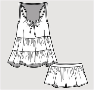 睡衣上衣丝绸睡衣套装.浪漫的上衣和短裤.孤立向量.照片