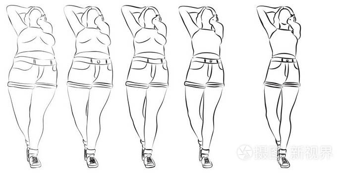 概念肥胖超重肥胖女性 vs 后减肥苗条身材健康的身体,或肌肉瘦的年轻