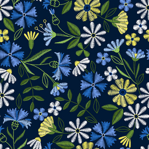 黑色背景上的矢量花卉装饰.用于时尚纺织品和织物的刺绣.照片