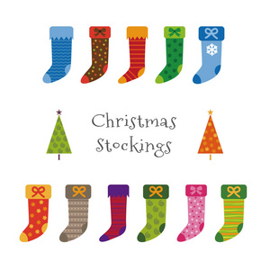 五颜六色的圣诞袜和圣诞树, 圣诞元素