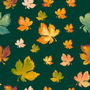 秋叶无缝花纹, 矢量背景。红黄绿枫叶, 为设计墙纸面料装饰材料