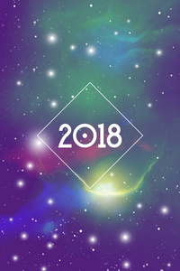 占星术新年2018贺卡或日历盖子在宇宙背景。空间背景下的神圣几何学圣诞节矢量设计