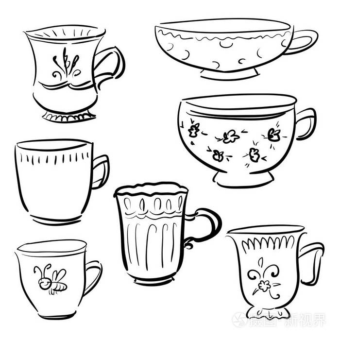 收集涂鸦矢量不同的杯子