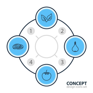 矢量插图4蔬菜图标。可编辑的大蒜, 萝卜, 薄荷和其他元素的包