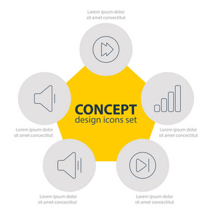 矢量插图5音乐图标。可编辑的后续减少声音音频和其他元素的包