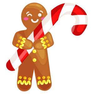 圣诞饼干姜饼人装饰与结冰举行糖果圣诞节甜食物矢量插图