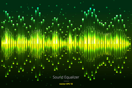 迪斯科的节拍音乐节拍矢量.绿色光源背景.抽象均衡器.声波.