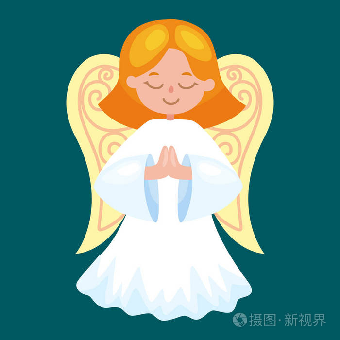 圣诞假期飞行天使翅膀与黄金喇叭像基督教的宗教或新年矢量图中的符号插画 正版商用图片0ztoho 摄图新视界