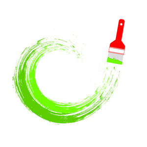 绘画服务徽标。画笔描边白色背景上的绿色颜料