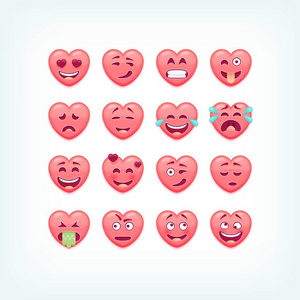 一组心形图释。矢量浪漫和情人表情, emojies