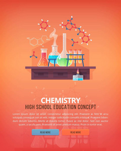 教育和科学概念例证。有机化学。生命科学和物种起源。平面矢量设计横幅