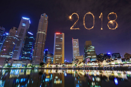 2018新年烟花闪耀与城市景观