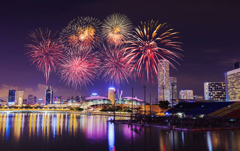 新加坡城市夜景烟花