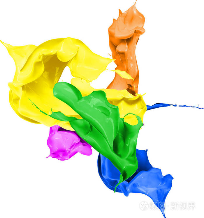 彩色的油漆溅上孤立的白色背景