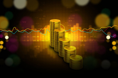 3d 金融证券市场数据的金币插图