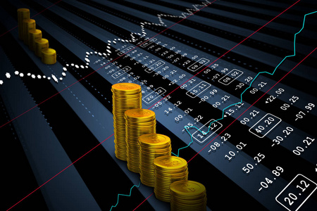 3d 金融证券市场数据的金币插图