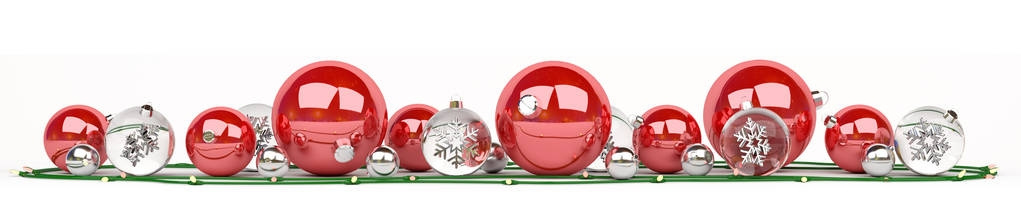 红色和白色圣诞小玩意排队 3d 渲染