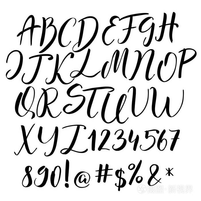 手写书法字体.矢量字母表.手绘字母