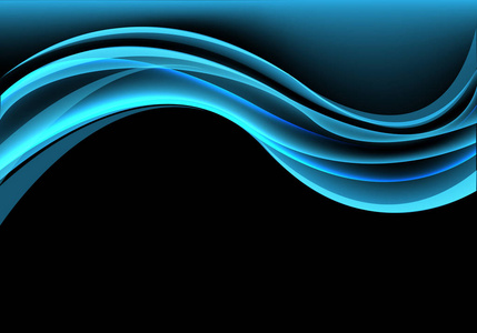 抽象蓝色曲线波浪光在黑设计现代未来派技术背景矢量例证