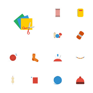 一套手工平面图标符号也包括裁缝, 手工, 论文对象照片