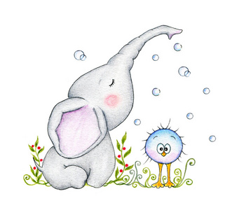 浇水的鸟逗人喜爱的大象浇灌的鸟照片