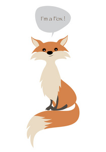 可爱的狐狸在白色背景和讲话气球隔绝了