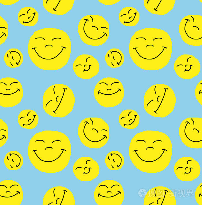 蓝色滑稽表情的抽象图案