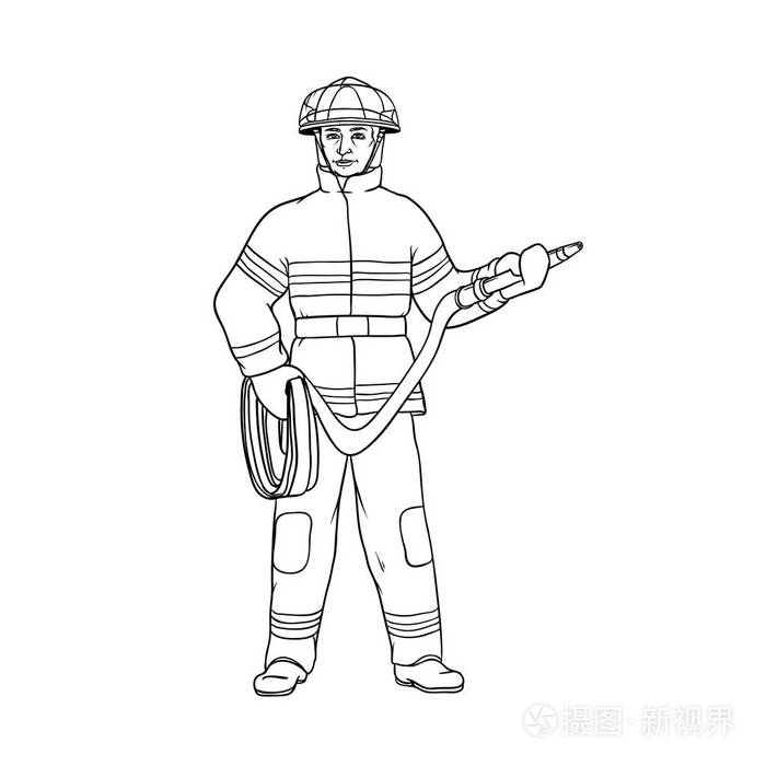 在消防安全领域的工人.专业人士.写实插图的矢量黑色素描