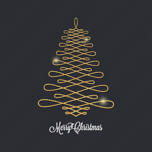 黑色背景圣诞树金色设计
