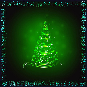 抽象的绿色背景, 圣诞树和星星。明亮的插图在绿色的颜色。图