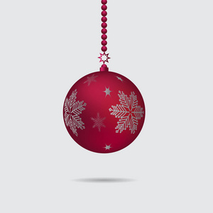 红色圣诞球与雪花, 孤立的白色背景。矢量插图