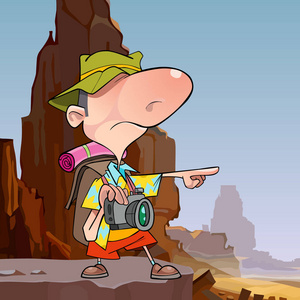 石男卡通男游客在石峡谷中指指点点照片