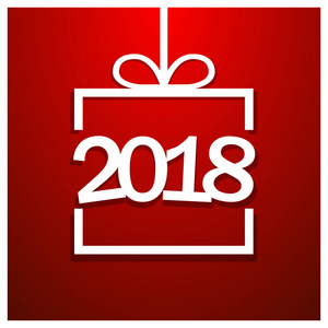 2018新年庆祝在礼物箱子。矢量插图