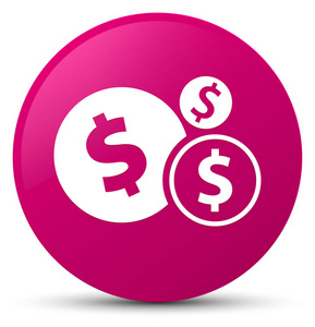 财务美元符号图标粉红色圆形按钮