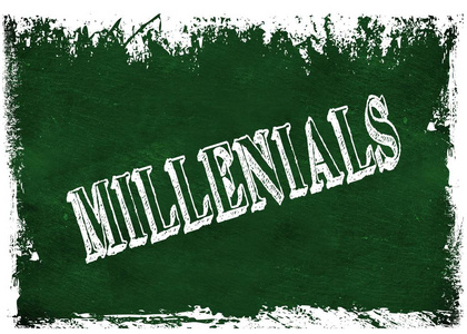 Millenials 文本的绿色垃圾黑板