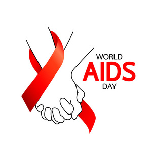 世界艾滋病日。手捧红丝带