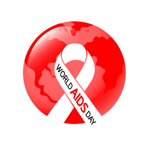 世界艾滋病日。红地球上的白色缎带