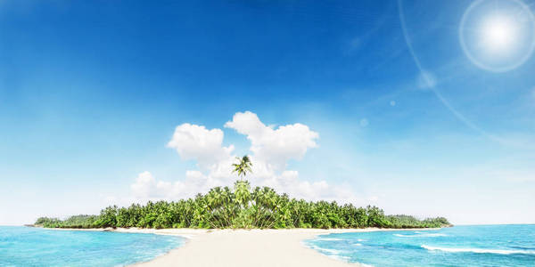 有棕榈树的热带海滩。美丽海自然背景