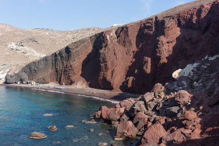 希腊一种群岛圣托里尼的红海滩