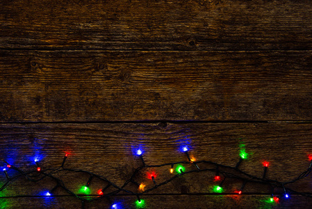 木制背景装饰圣诞灯