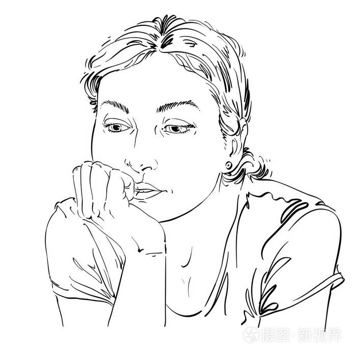 素描人像的伤心女人