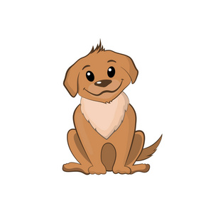 棕色小狗在卡通风格.可爱的狗象征2018新年.愉快的小狗在白色背景照片