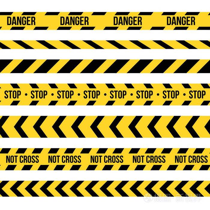 黑色和黄色警察条纹边框的创造性矢量插图.一套危险警示无缝胶带.