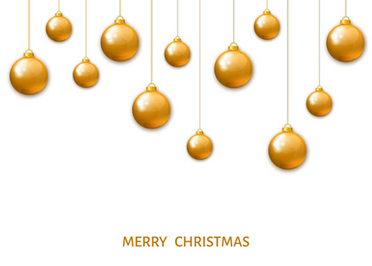 金色悬挂在白色背景的圣诞球