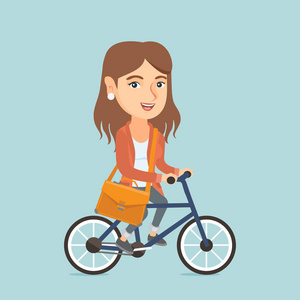 年轻的白种人商业妇女骑自行车