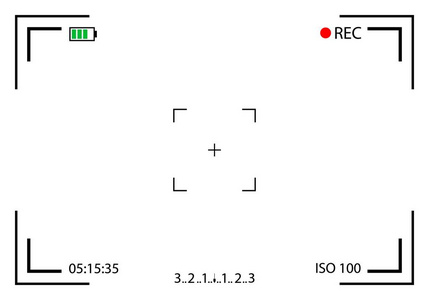 在背景上孤立的相机取景器的创造性矢量插图。艺术设计 mirorless 数码焦点抽象概念图形元素屏幕相框。曝光设置