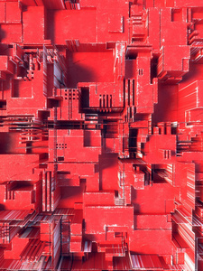 抽象的红色未来技术模式。数字3d 插图