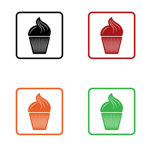 可编辑的扁平蛋糕图标黑色橙红色和绿色隔离为 web 和应用程序