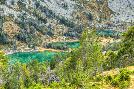 高海拔的绿色湖泊图片