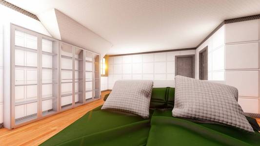 现代居室设计与床3d 渲染